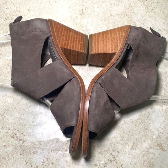 Eileen Fisher Brown Ann Tumbled Nubuck Leather Sandal Zip Back Block Heels - Picture 6 of 9